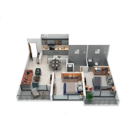 2 BHK Floor Plan at Kohinoor Royale Towers Hinjewadi Phase 1 Pune