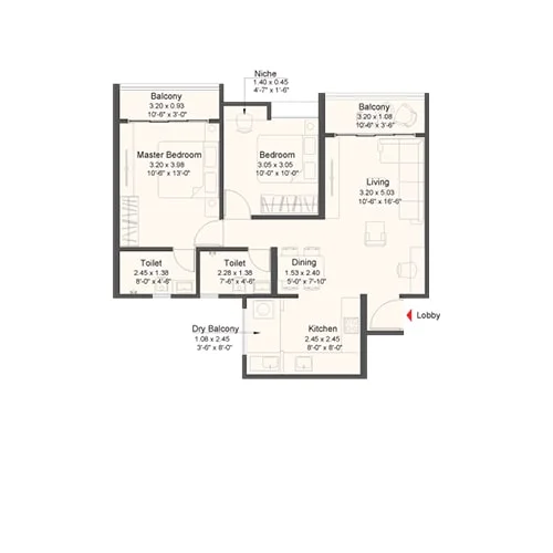 Kohinoor Royale Towers Hinjewadi 2 BHK Floor Plan Image